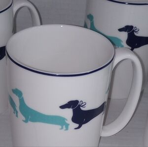 kate spade White Mugs with Blue Dachshund Design